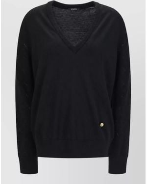 Balmain Merino Wool Ribbed V-Neck Sweater - Black