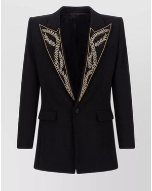 Balmain Leaf Embroidered Blazer - Black