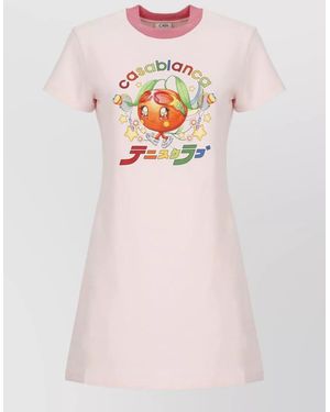 CASABLANCA Printed Cotton Short-Sleeve Mini Dress - Pink