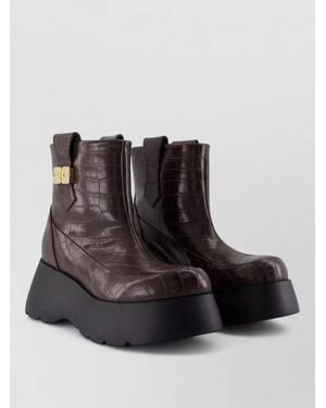 Ganni Kat Low Croco Leather Ankle Boots - Black