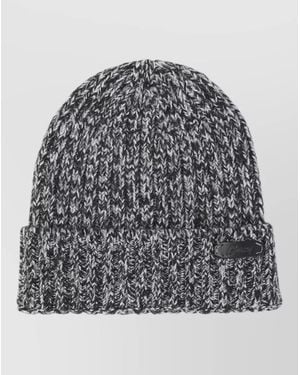 Brioni Wool Beanie Hat Ribbed Turn Up Cuff - Gray
