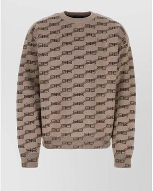 Balenciaga Cotton Blend Embroidered Oversized Sweater - Brown