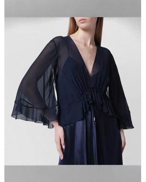 Alberta Ferretti Dress Drawstring Waist Flared Sleeves Ruffles - Blue