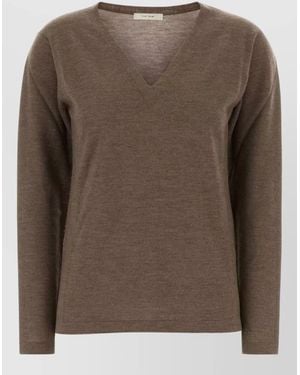 The Row Poesis Cashmere V Neck Sweater Long Sleeves - Brown
