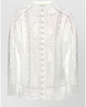 Zimmermann Embroidered High-Neck Long-Sleeve Shirt - White