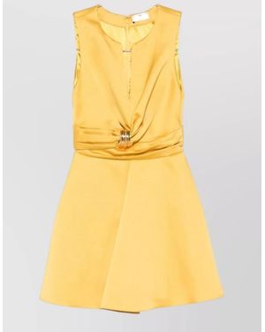 Elisabetta Franchi Satin Gathered Sleeveless Mini Dress - Yellow