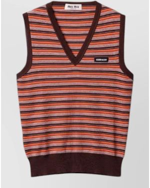 Miu Miu Striped Wool Knitted Top - Red