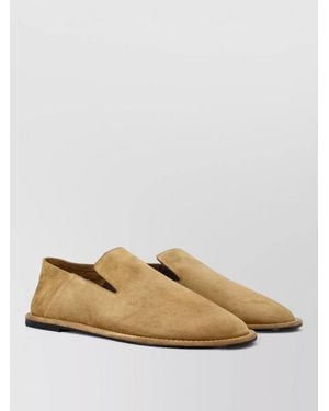 Ami Paris Suede Loafer Flat Sole Round Toe - Natural