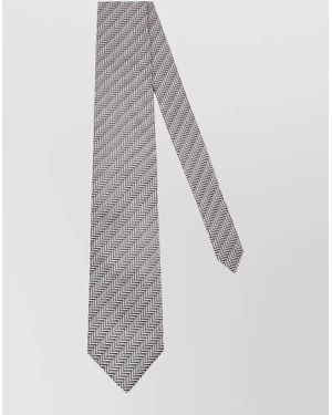 Tom Ford Silk Tie Chevron Micro Pattern Rolled Width - White