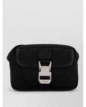 Gucci Canvas Mini Crossbody Belt Bag Flap - Black