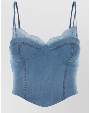 Ermanno Scervino Denim Bodice Top Spaghetti Straps Lace - Blue