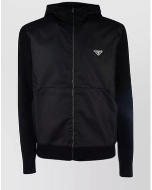 Prada Cashmere Wool Hooded Ribbed Cardigan - Black