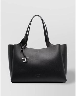 Tod's T Timeless Medium Leather Tote Bag - Black
