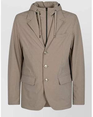 Herno Hooded Nylon Blazer Jacket Tailored Fit - Natural