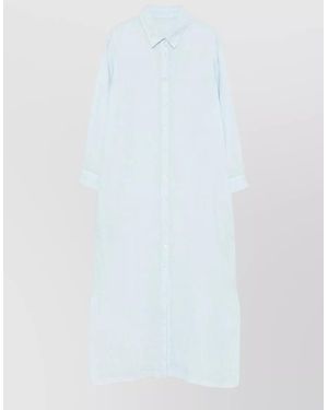 120% Lino Long Linen Shirt Dress Cuffed Sleeves - White