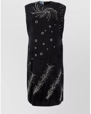 Prada Velvet Studded Rhinestone Round Neck Dress - Black