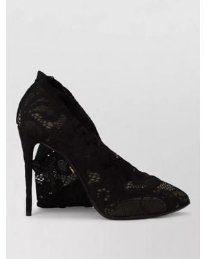 Dolce & Gabbana Stretch Sock Pumps Lace Overlay Pointed Toe - Black
