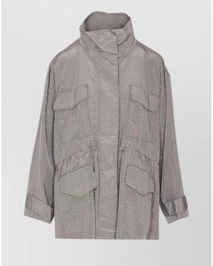 Pinko Drawstring Waist Parka Strass - Gray