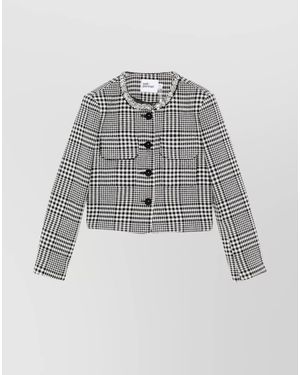 Self-Portrait Checked Wool Blend Jacket - Grey