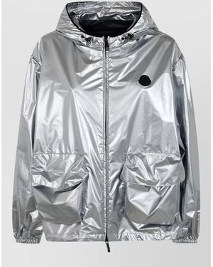 Moncler Ylang Hooded Bomber Jacket Drawstring Hem - Gray