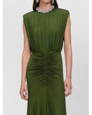 Self-Portrait Jersey Maxi Dress Ruched Pleated Neckline - Green