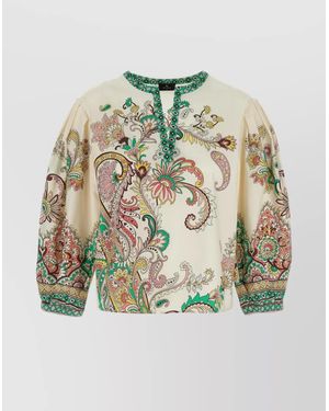 Etro Floral Pattern Long-Sleeved Round Neck Blouse - Metallic