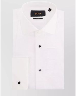 BOSS Tailored Cotton Dress Shirt Cufflinks - White