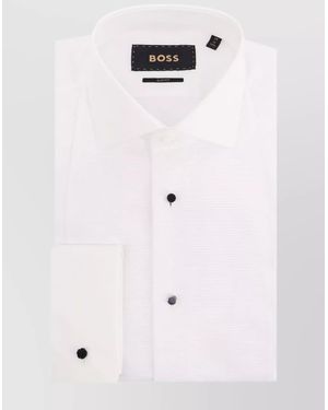 BOSS Tailored Cotton Dress Shirt Cufflinks - White