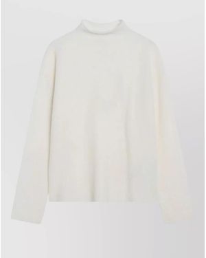 Max Mara Knitwear Long Sleeves Mock Neck Ribbed Hem - White