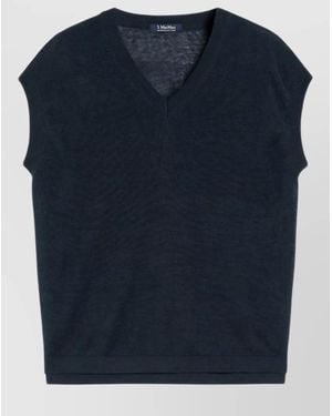 Max Mara Knit Gilet V Neck Cap Sleeve - Blue