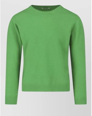 AURALEE Knitted Crew Neck Jumper Long Sleeves - Green