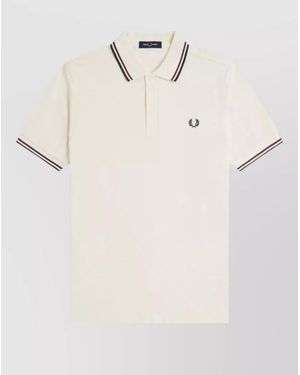 Fred Perry Polo Shirt Collar Short Sleeves Ribbed Cuffs - Natural