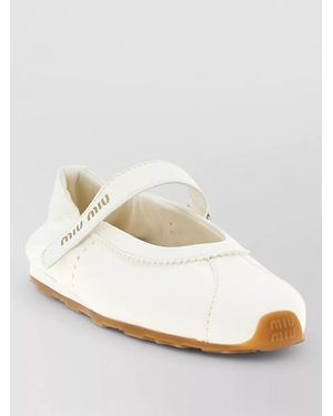Miu Miu Plume Ballet Flats Mary Jane Strap - White