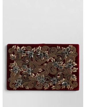 Dolce & Gabbana Velvet Embellished Clutch Bag - Brown
