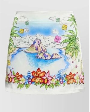 CASABLANCA Silk Mini Skirt Floral Island Print - Blue
