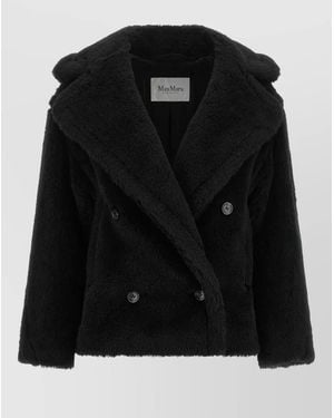 Max Mara Alpaca Wool Silk Double Breasted Short Coat - Black