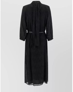 Peserico Textured Dress With Belted Waist And Sleeves - Black