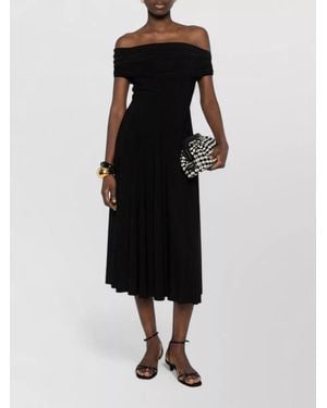 Norma Kamali Off Shoulder Midi Dress Pleated Skirt Draped - Black