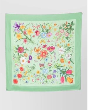 Gucci Silk Floral Print Square Scarf - Green