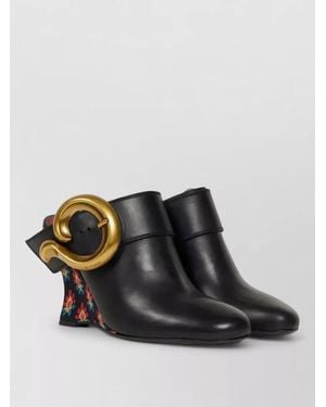 Etro Leather Wedge Mules Clog Buckle Detail - Black