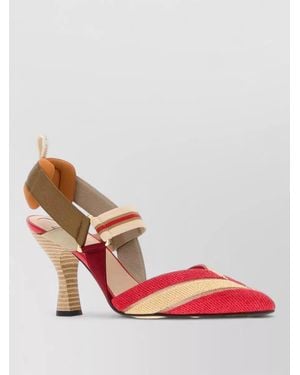Fendi Raffia Colibrì Slingback Court Shoes Striped Contrast - Pink