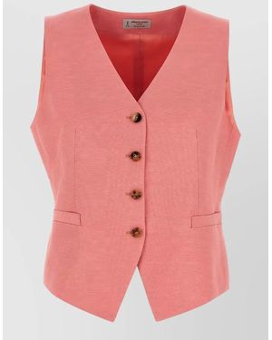 Alberto Biani Linen Viscose Vest V Neck Sleeveless - Pink