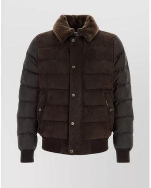 Moorer Viani Suede Padded Jacket With Shearling Collar - Gray