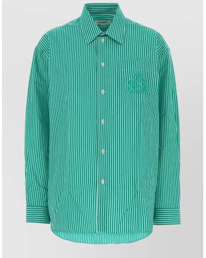 Sporty & Rich Embroidered Poplin Shirt Chest Pocket Stripes - Green