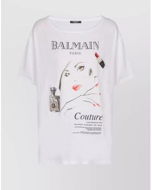 Balmain Beauty Print Embroidery Patches T-Shirt - White