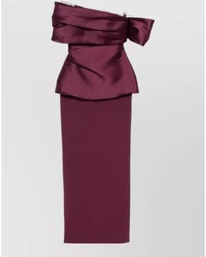 Solace London Lucine Satin Maxi Dress Off Shoulder - Purple