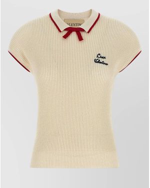 Valentino Garavani Cotton Bow Short-Sleeve Top - Natural