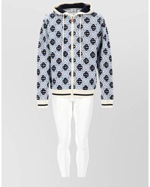 CASABLANCA Patterned Hooded Jacket Ribbed Cuffs Hem - White