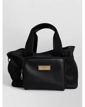 Dolce & Gabbana Nylon Leather Logo-Plaque Tote Bag - Black