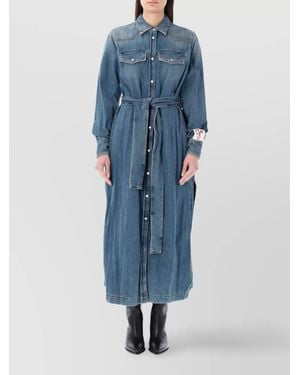 Golden Goose Denim Belted Long-Sleeve Shirt Dress - Blue
